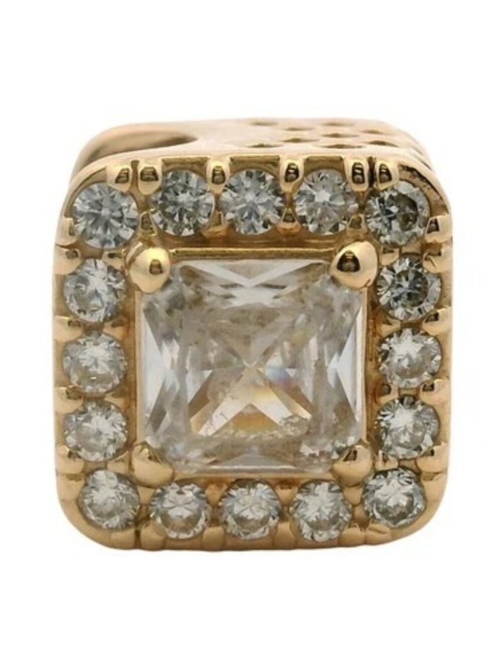 Pandora Solid 14kt Yellow Gold and CZ Square Sparkle Bead Spacer Halo Charm